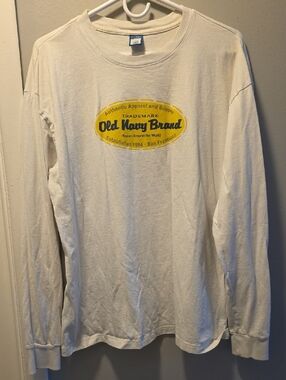 Old Navy Men's Long Sleeve Tee in White with Yellow Logo
